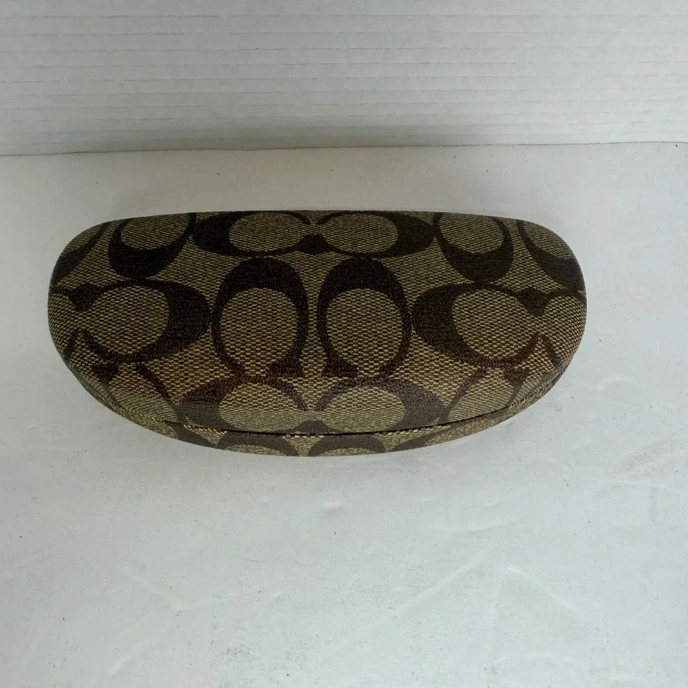 Coach‎ Signature Monogram Hard Shell Eyeglass Case Brown Tan with Cleaning Cloth